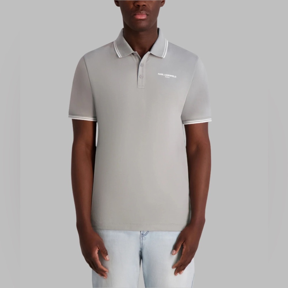 Karl Lagerfeld Paris Polo Shirt Men’s Size S Gray Short Sleeve Logo Stretch